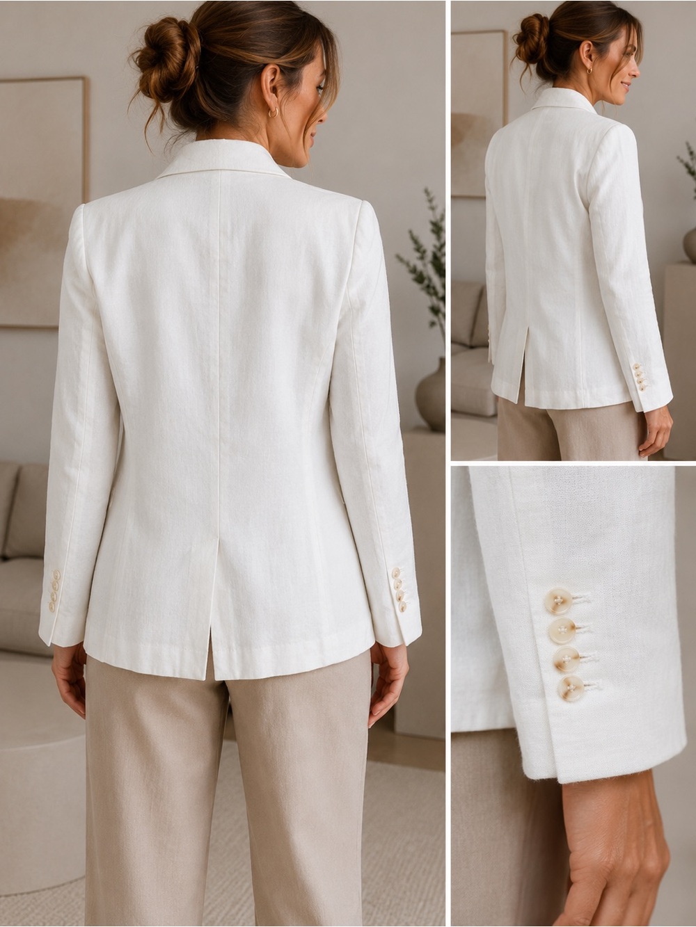 J. McLaughlin White Linen Blend Double Breasted Blazer Jacket NWOT Size 12 - Picture 2 of 11